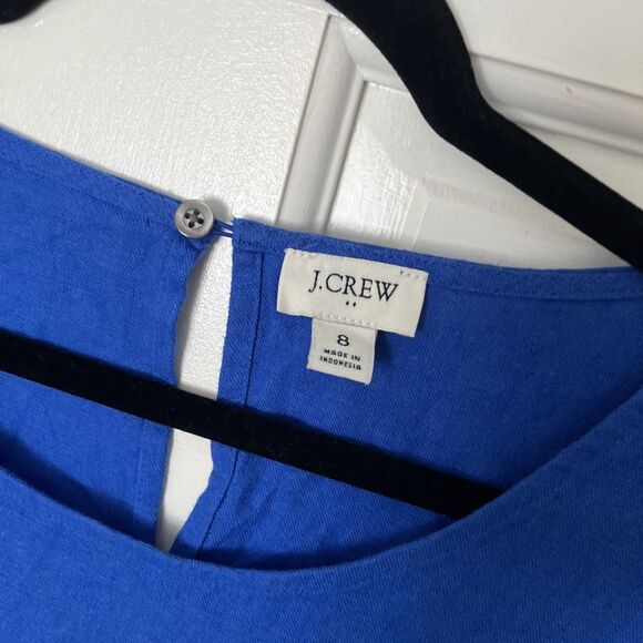 J.Crew Linen Blend Shift Dress 8 Cobalt Blue Sleeveless Coastal Lagenlook Preppy - Picture 2 of 7